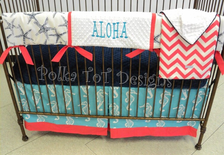 BumperFree Beach/Nautical Crib Set Aloha Seahorses