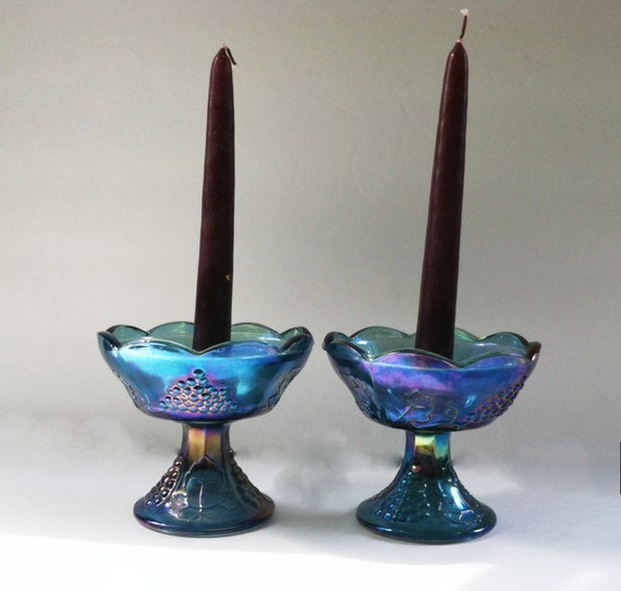 Vintage Candlestick Holders Carnival Glass by TazamarazVintage