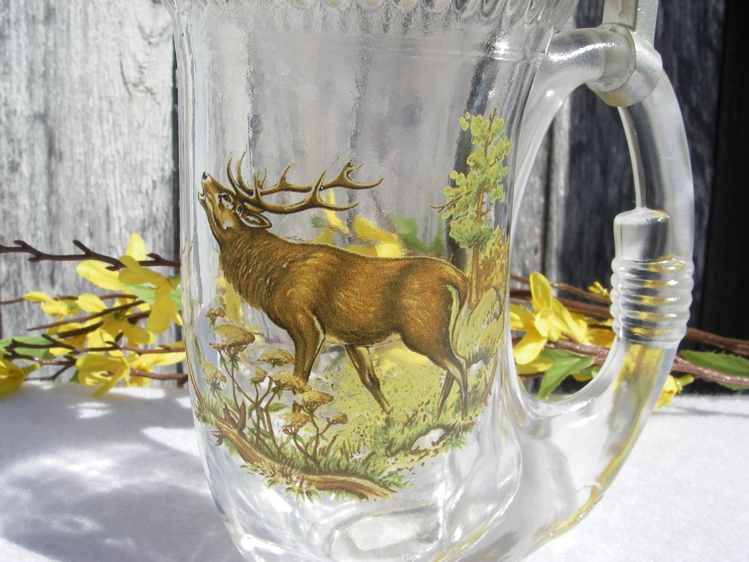 Beer Mug Vintage Stein Clear Glass Horn Shaped Lidded Stein