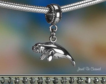 Sterling Silver Manatee Charm or European Style Charm Bracelet 3D