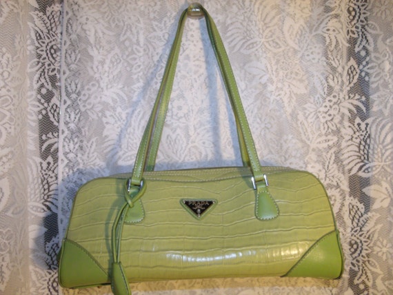 Vintage Prada Lime Croc Shoulderhandbagpurse By Thingstakewings 