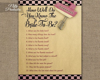 Kitchen Shower How Well Do You Know The Bride - Kitchen Bridal Trivia Game - Printable Black Pink Bridal Shower Games - Funny Bridal KBR
