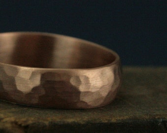 Men's Wedding Band--6mm Wide Perfect Hammered Band--14K Rose Gold Ring--Hammered Men's Ring--Hammered Wedding Band--Rustic Wedding Ring