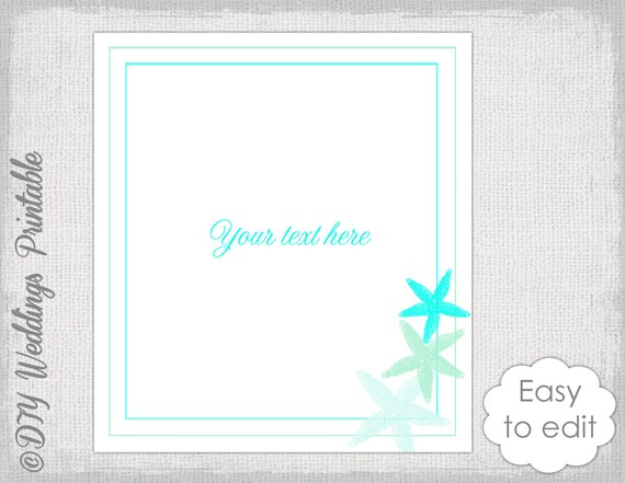 Beach wedding template Starfish printable table Beach wedding template Starfish printable table