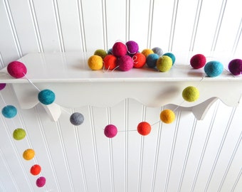 Felt Ball Garland, Nursery Decor, Birthday Garland, Rainbow Garland, Baby Shower Decor, Pom Pom, Party Garland, Cake Smash, Playroom Decor