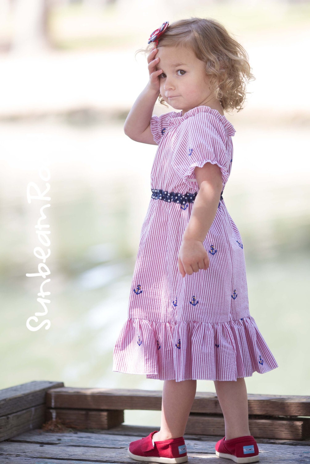 Girl Seersucker Anchor Dress with Monogram