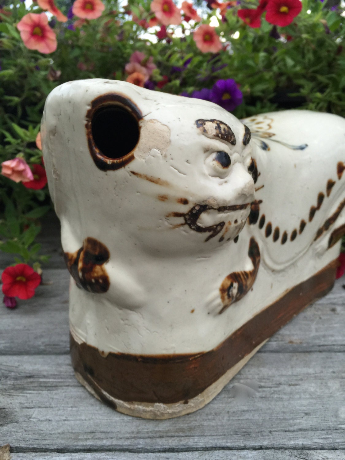 Antique Chinese Opium Pillow 19th Century Tiger Porcelain