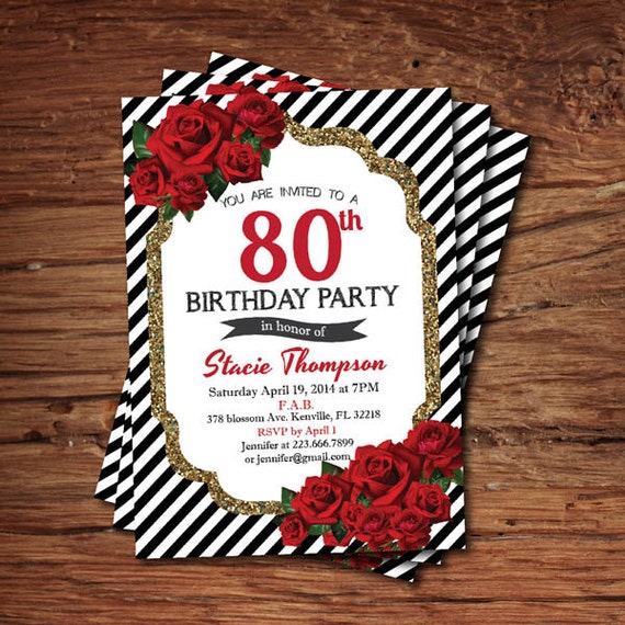 80th birthday invitation. Adult woman birthday. surprise 80th