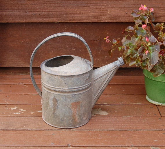 Rustic Galvanized Watering Can Number 6 Vintage Watering Can