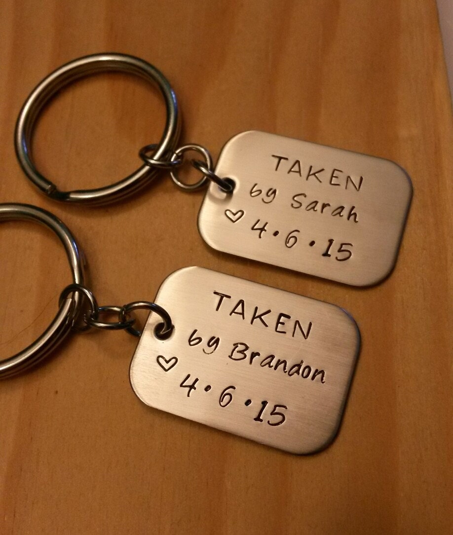 Hand Stamped Keychain Personalized Keychain Couples 5958