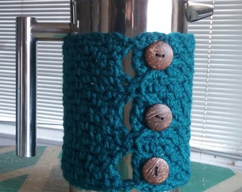 French press cozy w/natural coconut buttons