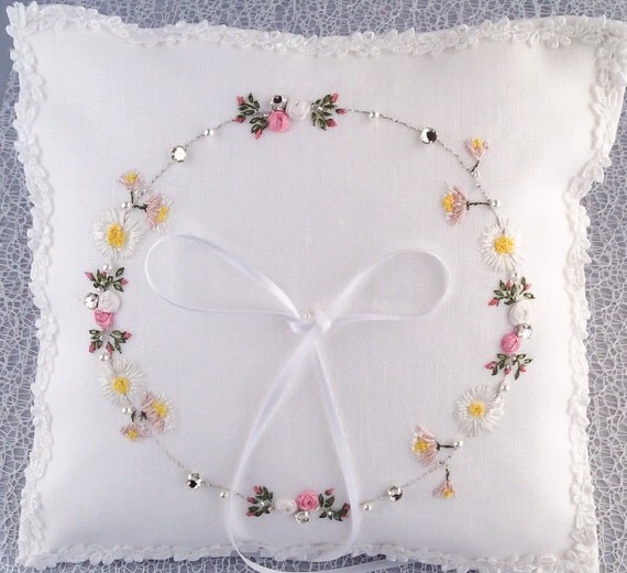 Ring Bearer PillowHand Embroidered Ring Bearer by MadeToMarry