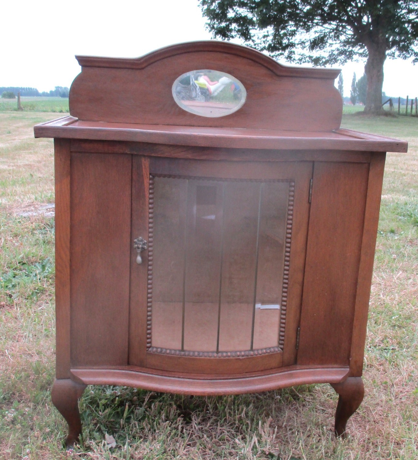 Antique Vanity Dresser display Leaded Glass Beveled glass Art