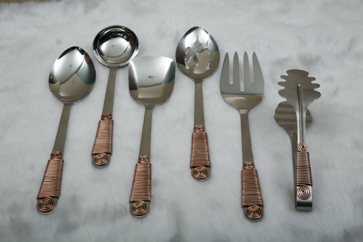 6 pc Bronze Serving Utensil Set Wire Wrapped Servingware