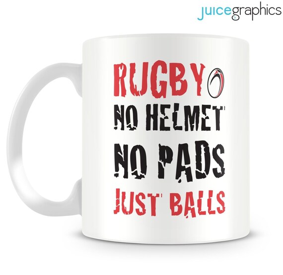 Rugby. No helmet no pads just balls. Funny mug design. Rugby