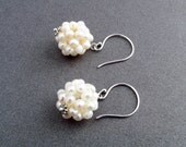 Freshwater pearl cluster earrings, freshwater pearls, sterling silver ear wires,1-3/8 inches,white earrings,pearl earrings,romantic earrings