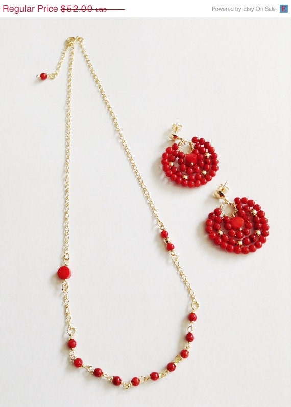 Red Coral necklace set Genuine gold Coral Set by Sifrimania