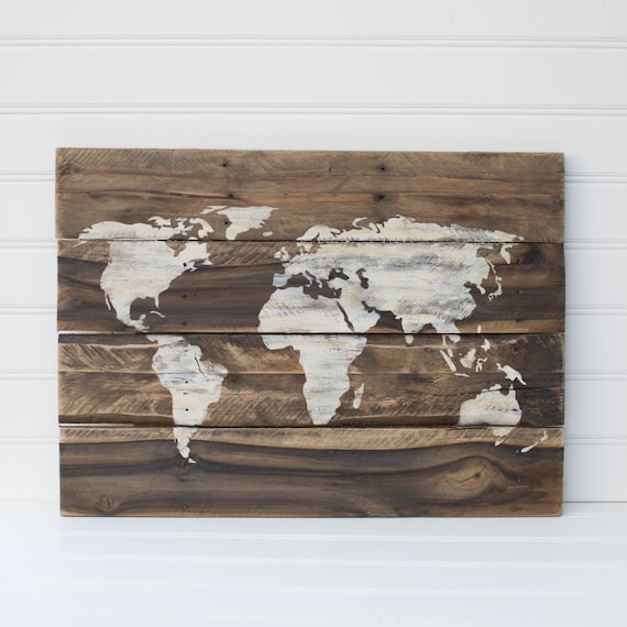 World Map Rustic Wooden Sign Made From Reclaimed Pallet Wood