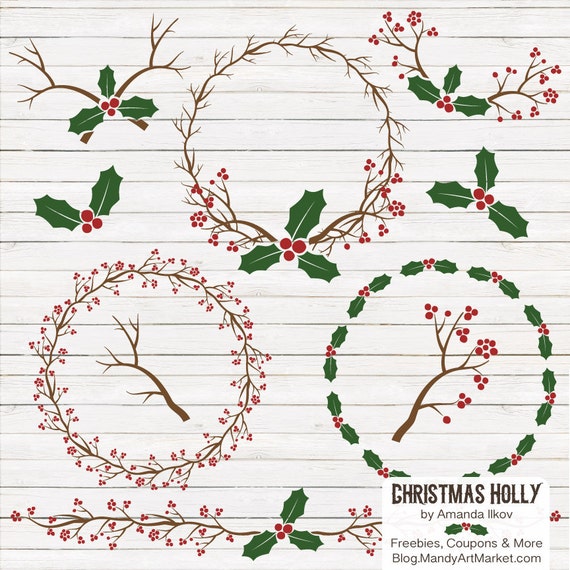 Professional Christmas Holly Clipart & Holly Vector Set