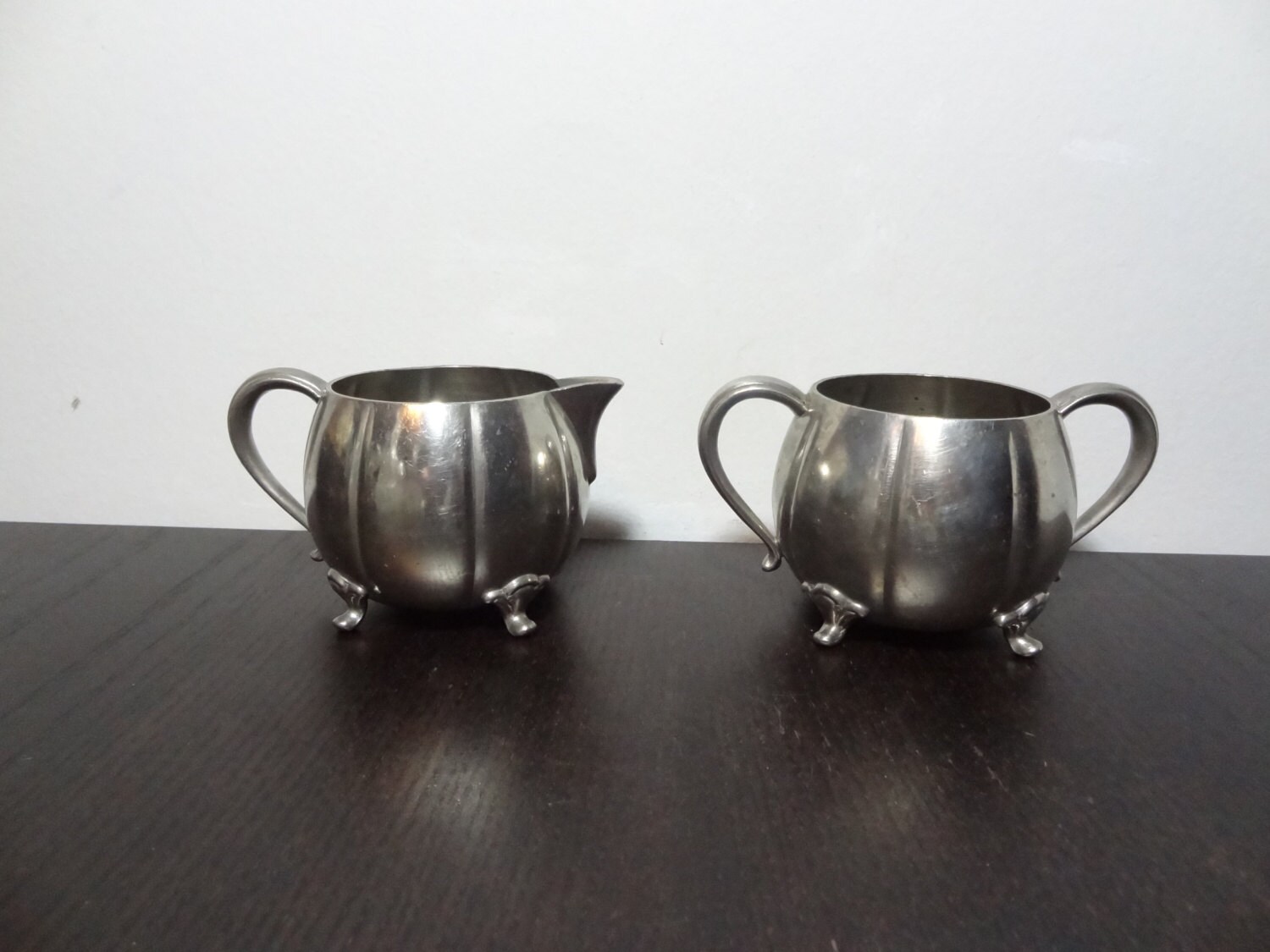 Vintage Silver Cottage Pewter Footed Cream and Sugar Set Haute Juice