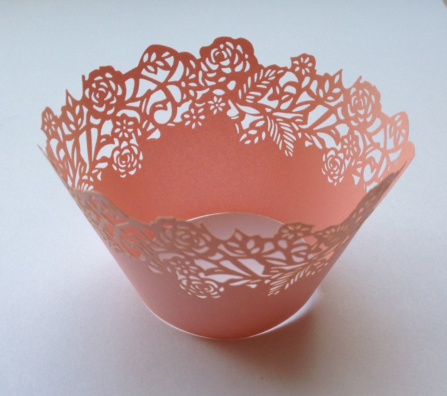 Beautiful Pink Rose Lace Wedding Filigree Cupcake Liners Liner