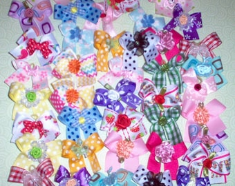 Small Dog Bows 40 Decorated Top quality ribbons Dog Grooming Bows