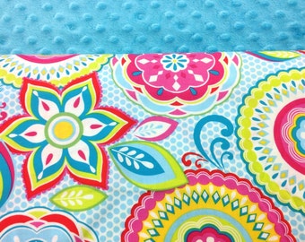 Back to School SALE!!! Nap Mat Cover, Girls Nap Mat, KinderMat, Daydreamer, Pre-K, Daycare, Kindergarten, Floral Spiral with Turquoise Minky