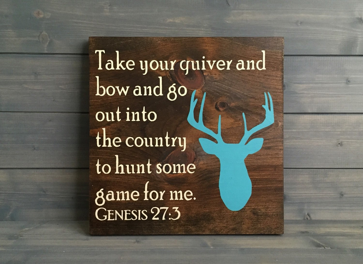 Deer Head with Bible Verse Wood Sign Genesis 273 Deer Sign