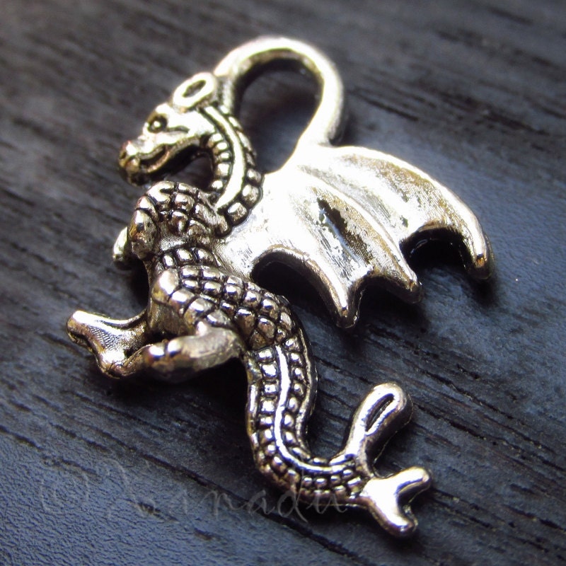 Dragon Charms 21mm 10/20/50 Wholesale Antiqued Silver Plated