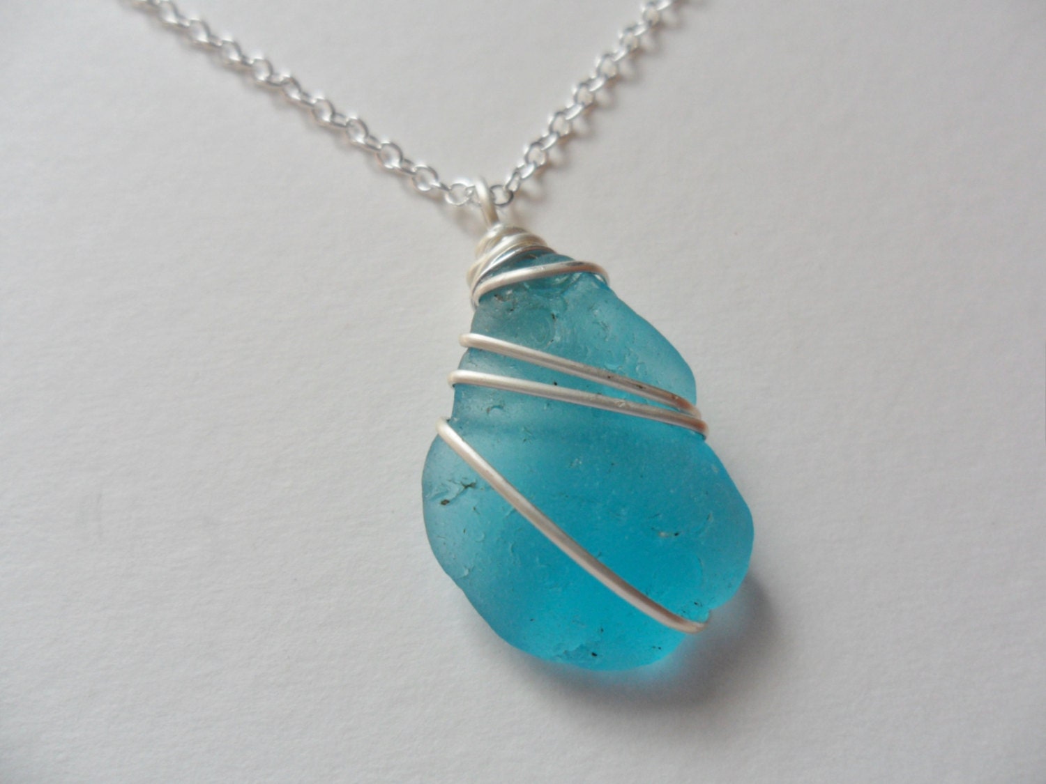 Aqua Blue Sea Glass Necklace