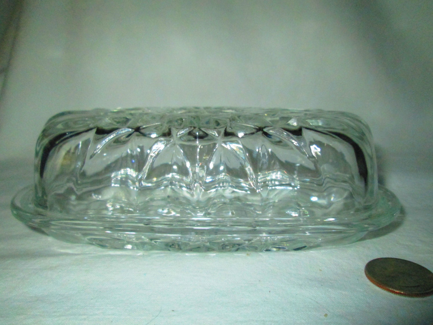 Vintage 1 4 Butter Dish Clear Glass With Cut Pattern Oval Lid