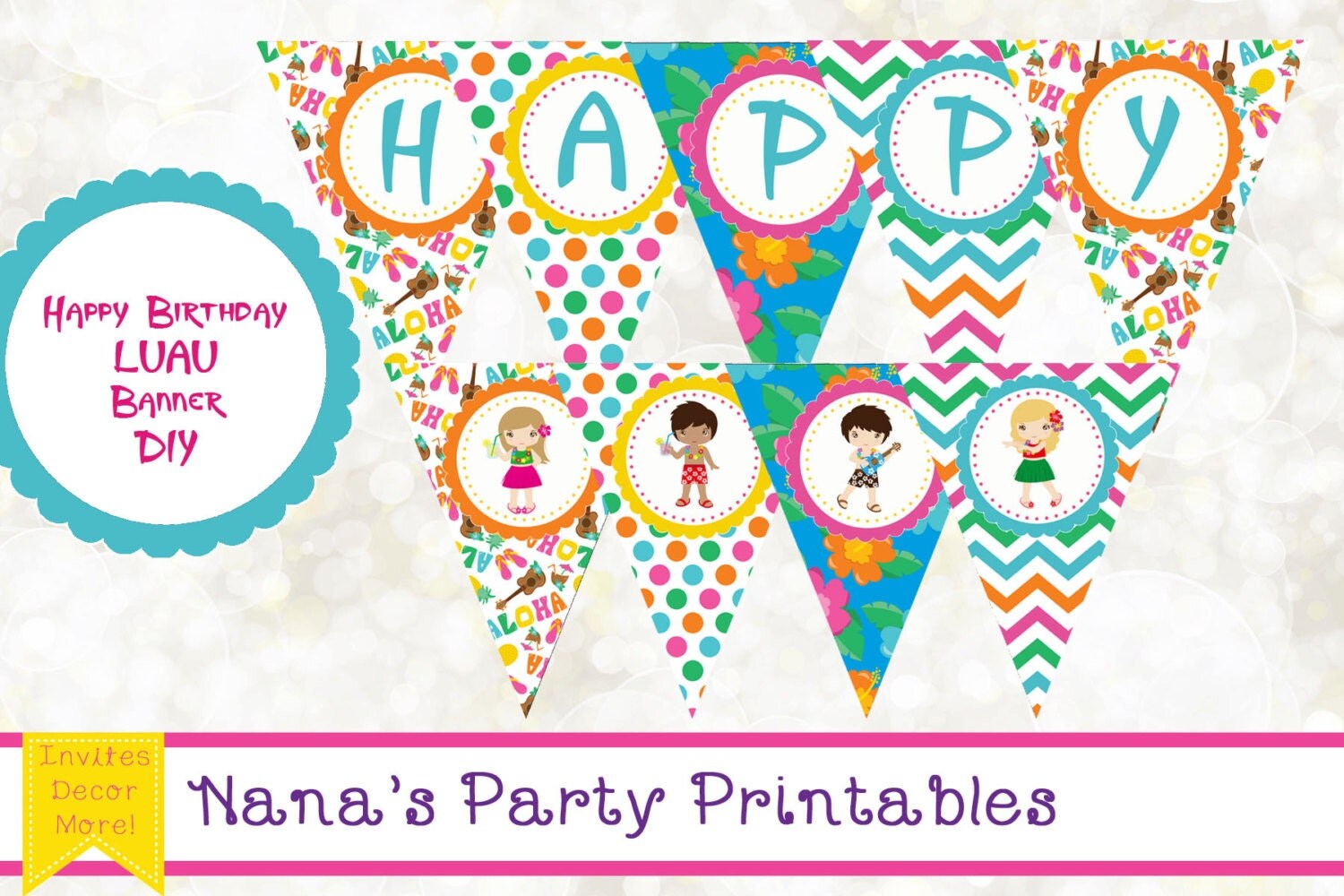 LUAU Happy Birthday Banner Luau Digital by OTPartyPrintables