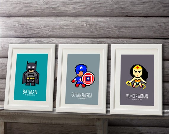 3 posters of super heroes Captain america wonder by alexiableu