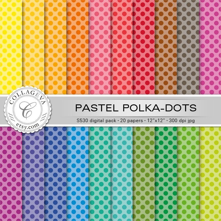 Download Pastel Polka-dots Digital Paper Pack 20 printable sheets