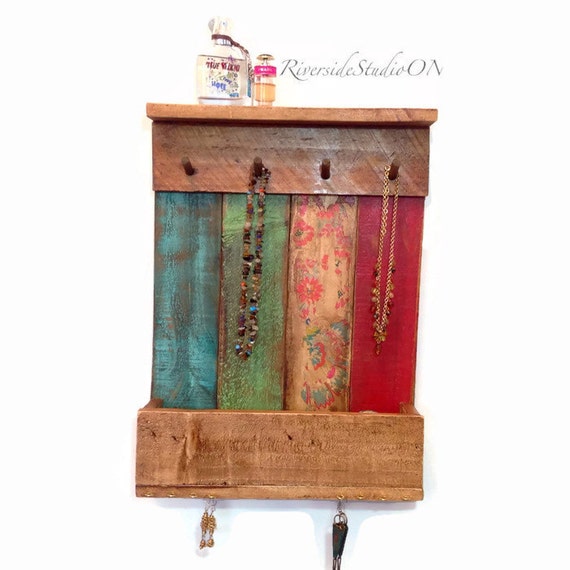 Items similar to Wall Mounted Jewelry Organizer / Wood Jewelry Rack