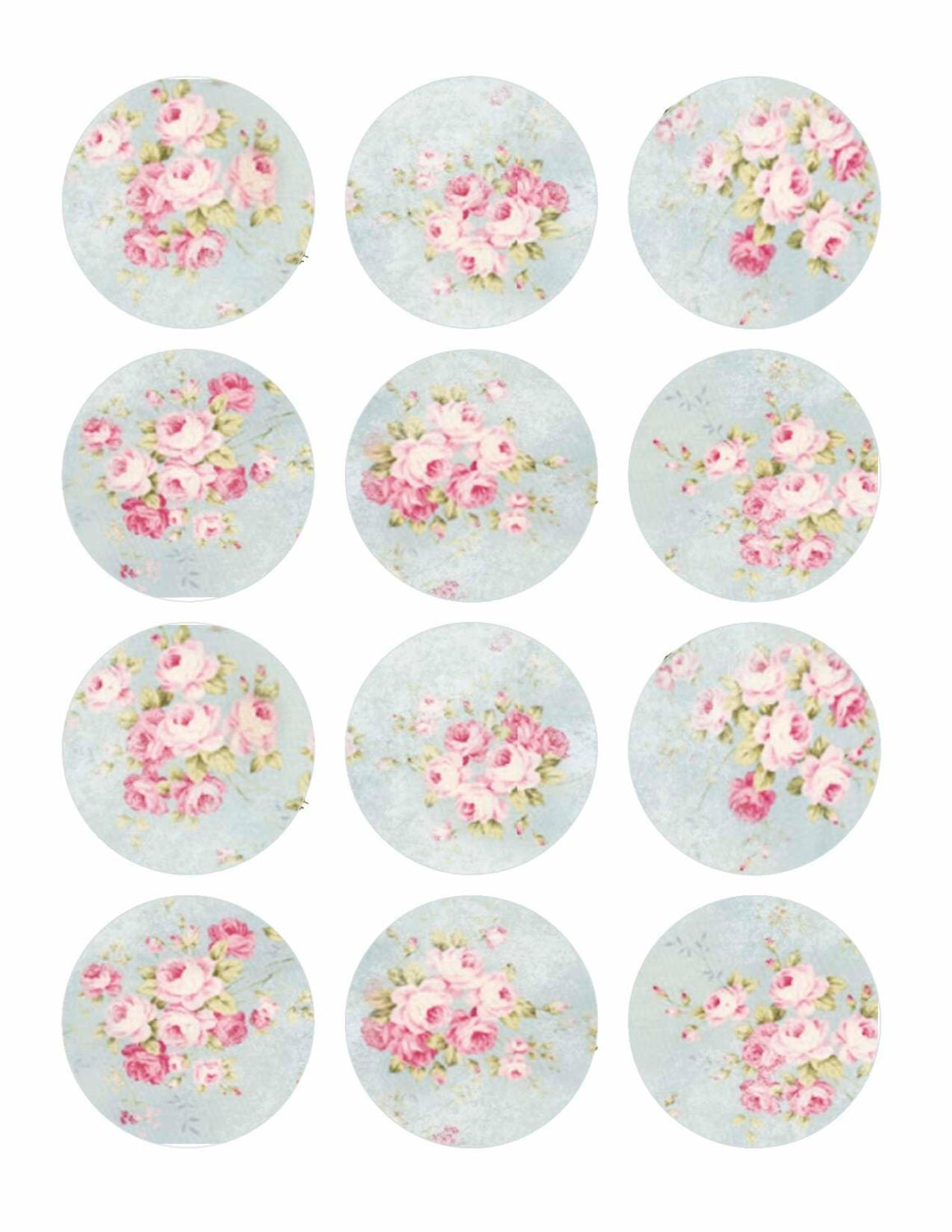 Edible Vintage Rose Blue Wafer Paper Cookie and Treat Toppers