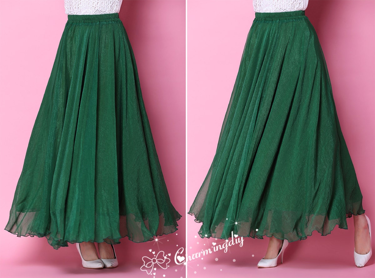 60 Colors Chiffon Emerald Green Long Party Skirt Evening 9828