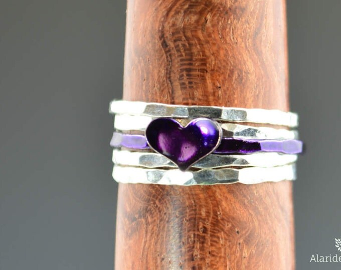 Tiny Purple Heart Ring, Sterling Silver, Purple Ring, Personalized Ring, purple heart,violet Ring, Girl Friend Gift, BFF Ring, Best Friend
