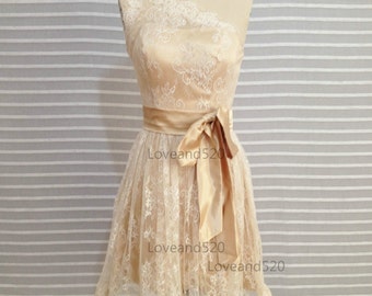 Lace Short Bridesmaid Dress Prom Dress Wedding Dress, Lace Short Bridesmaid Dress, Wedding Bridal Dress