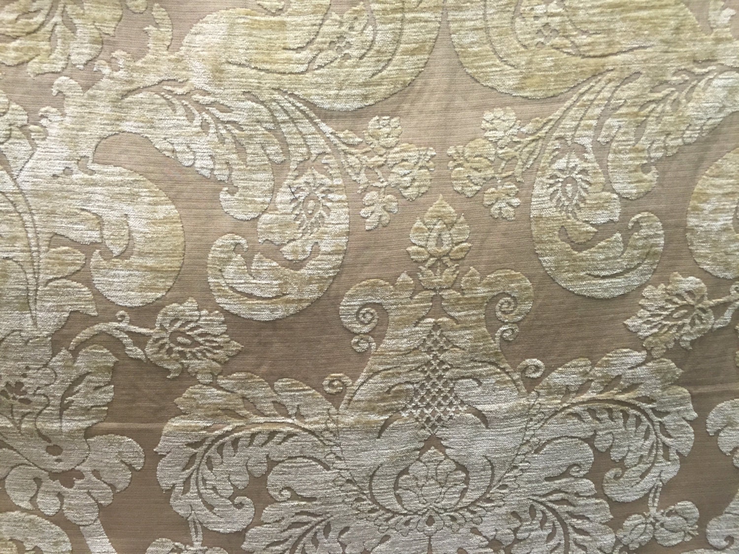 Brown and Cream Damask Upholstery Fabric By The Yard Fabric