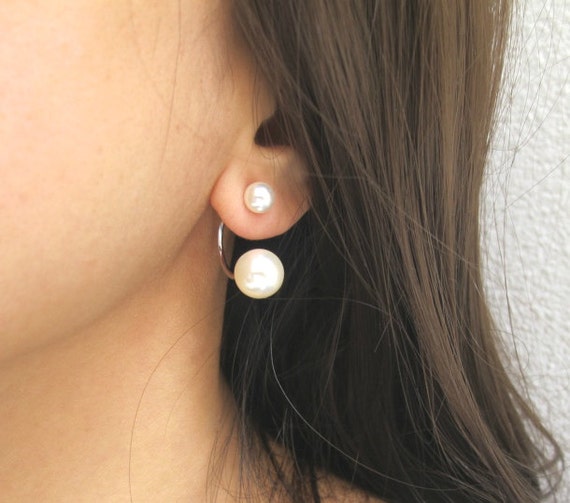 Double Pearl Ear Jackets Pearl Earrings by