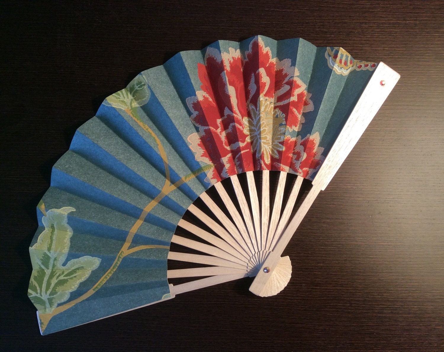 ART Hand FAN with case Handmade Mother's Gift by HandFansbyLora