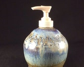 Stoneware Dispenser, Handmade Lotion Dispenser, Soap Dispenser, Blue bottle