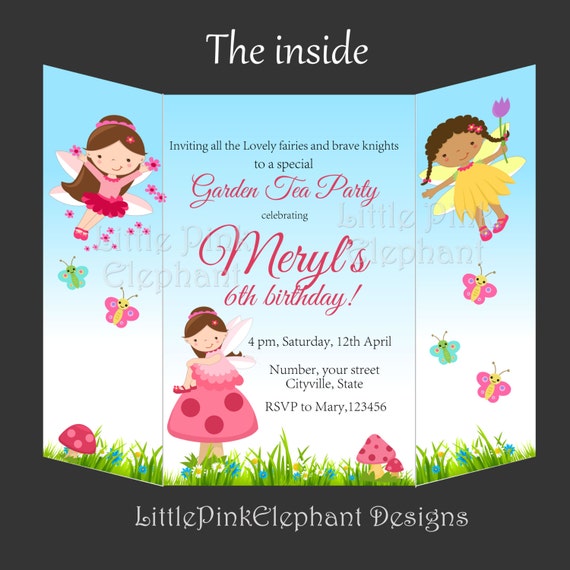 Fairy invitation foldable birthday party invitation printable