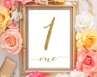 50% OFF SALE Wedding Table Numbers Gold - 5x7 Table Numbers 1-25 (Entire Set!), Gold Table Numbers, Printable Wedding Decor, Calligraphy