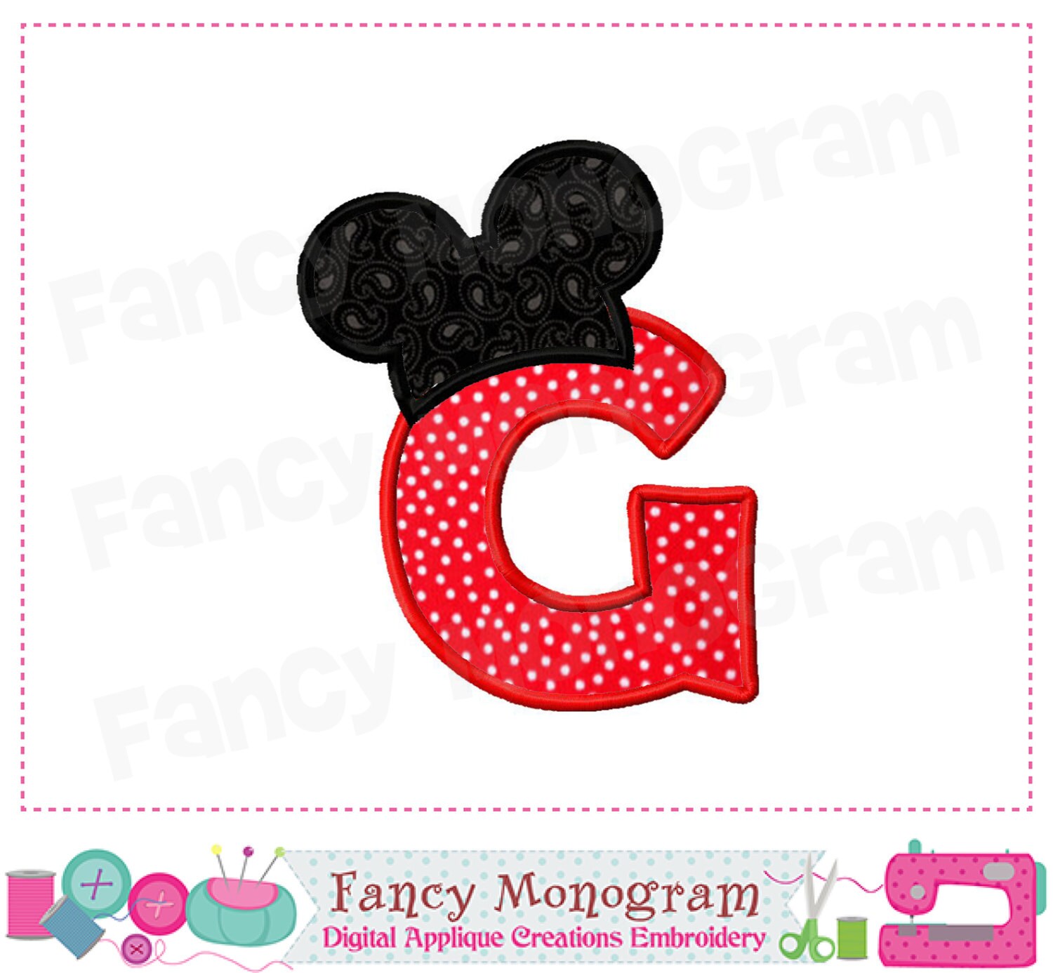 Mouse Ears Monogram G applique Mickey Mouse Letter G