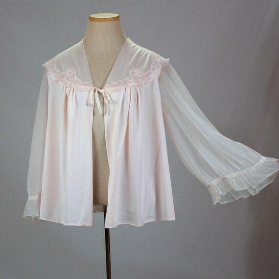 Sheer sleeve 1950s bed jacket pink chiffon 50s bed jacket