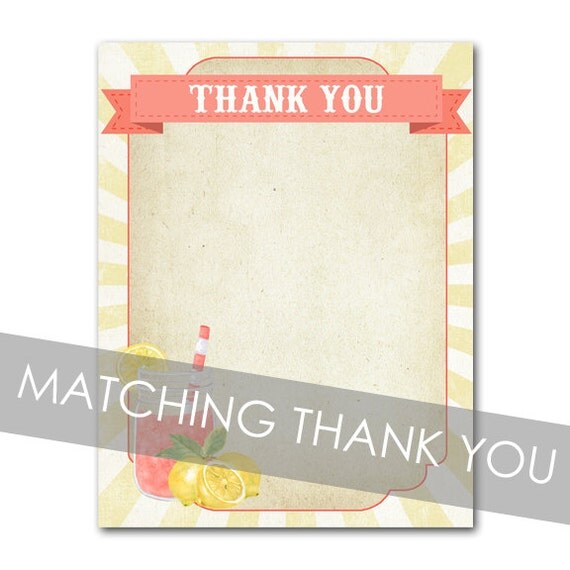 Rustic Chic Pink Lemonade Thank You card Matching Thank You