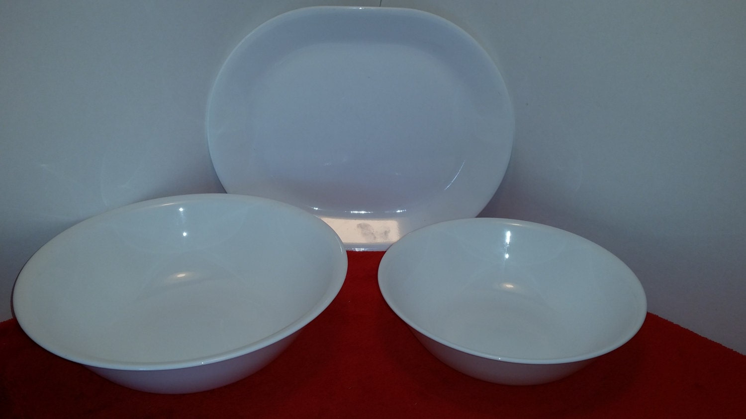 Vintage corelle serving set / 3 piece set /corning white / white winter frost platter and 2