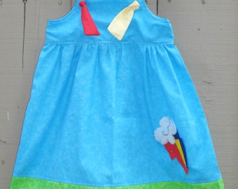 My little Pony inspired dress,Rainbow dash dress,Toddler Knot dress,Dress up dress,Apron Dress